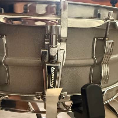 Ludwig L-404 Acrolite 5x14" 8-Lug Aluminum Snare Drum with Rounded Blue/Olive Badge 1979 - 1993 - Gray image 6