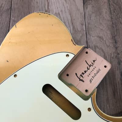 FRANCHIN Mars guitar body Relic Aged Gold Metallic turned green and Black 100% Nitro Lacquer Cracks Single Binding SS Alder Telecaster-Tele-T-Style Made in Italy - Stock piece #23020626 image 7