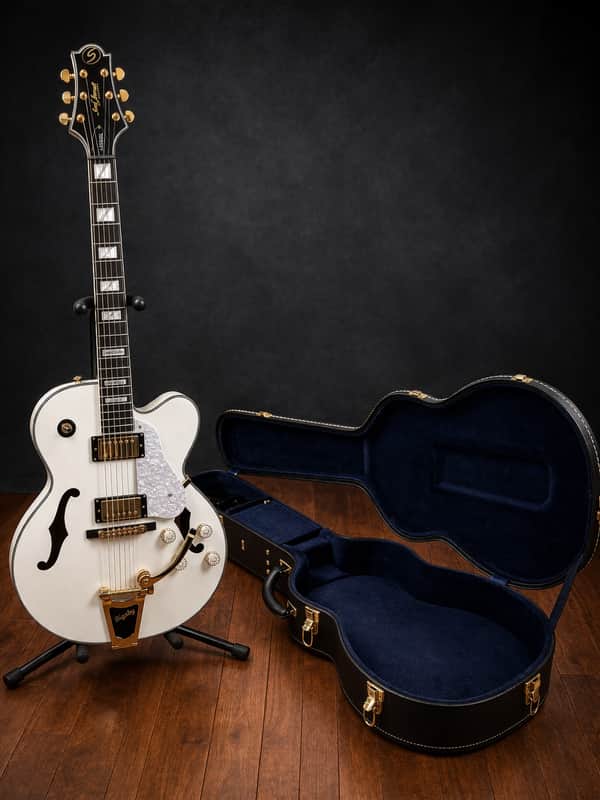Greg Bennett LaSalle JZ-2 LTD Hollow Body Electric Guitar White Gold Bigsby Korea 2004 w/ Case image 1
