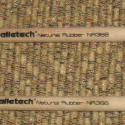 ONE pair new old stock (with packaging) Malletech NR36B Xylo/Bell Mallets - Natural Rubber, Very Hard, 1 & 1/8" Round Black Heads // Birch Handles (from around 2019) Made in USA image 2