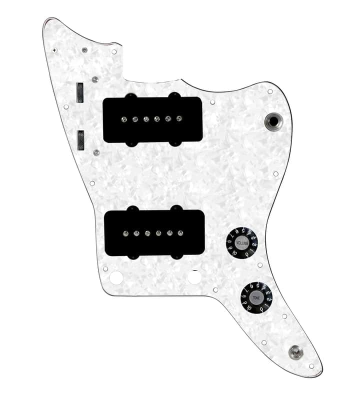 920D Custom JM Grit Loaded Pickguard for Jazzmaster With Black Pickups and Knobs ,  White Pearl Pickguard, and JMH-V Wiring Harness image 1