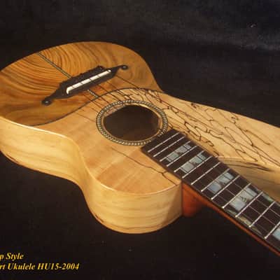 Handmade 5 String Harp Style Concert Ukulele, Solid Spalted Curly Maple, Taiwania , MOP Inlay, Bruce Wei HU15-2004 image 3
