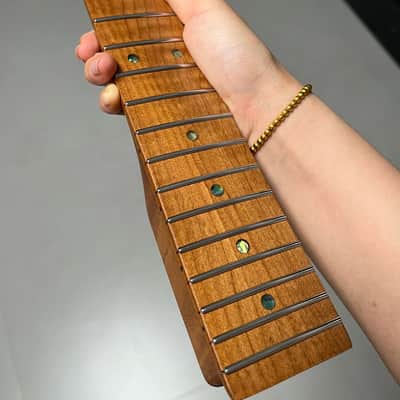 Bone nut Tele Round-head stainless steel Roasted flame Maple Electric Guitar Neck 22 frets hole 10mm image 2