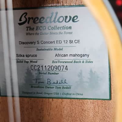 Breedlove ECO Discovery S Concert CE 12-string Acoustic-electric Guitar - Edgeburst - NEW image 5