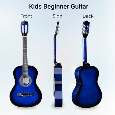 Beginner Acoustic Classical Guitar 38 Inch Nylon Strings Wooden Guitar Bundle Kit for Kid Boy Girl Student Youth Guitarra Online Lessons with Gig Bag, Strap, Tuner, Strings, Blue image 2