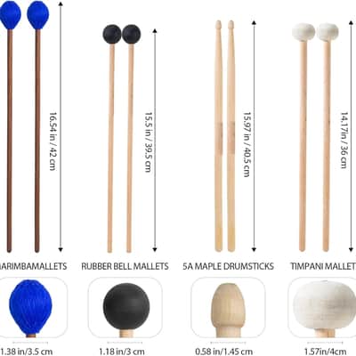 Drum Mallets Kit – 4 Pairs (Felt Timpani, Rubber, Marimba, 5A) Drumsticks with Bag, Percussion Instrument Beginner Accessories for Steel Drum, Bass Drum, Glockenspiel, Xylophone Mallet image 2