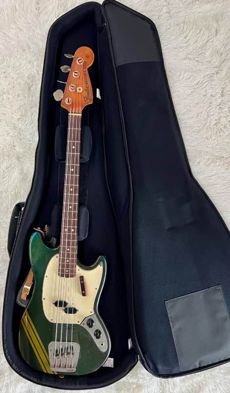 1973 Fender Mustang Competition Bass Burgundy Blue Aged Green w/Fender Gig Bag
