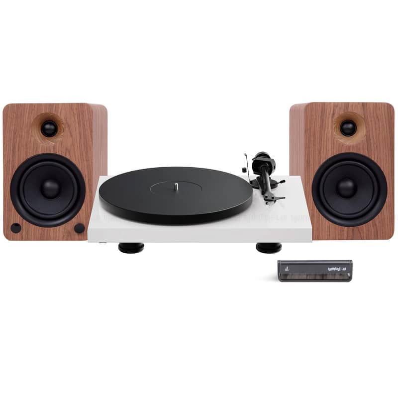 Pro-Ject: Debut EVO 2 / Kanto YU6 / Turntable Package Gloss White Turntable / Walnut Speakers