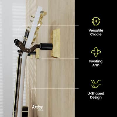 String Swing Guitar Hanger for Electric Acoustic & Bass Guitars Oak Hardwood image 3