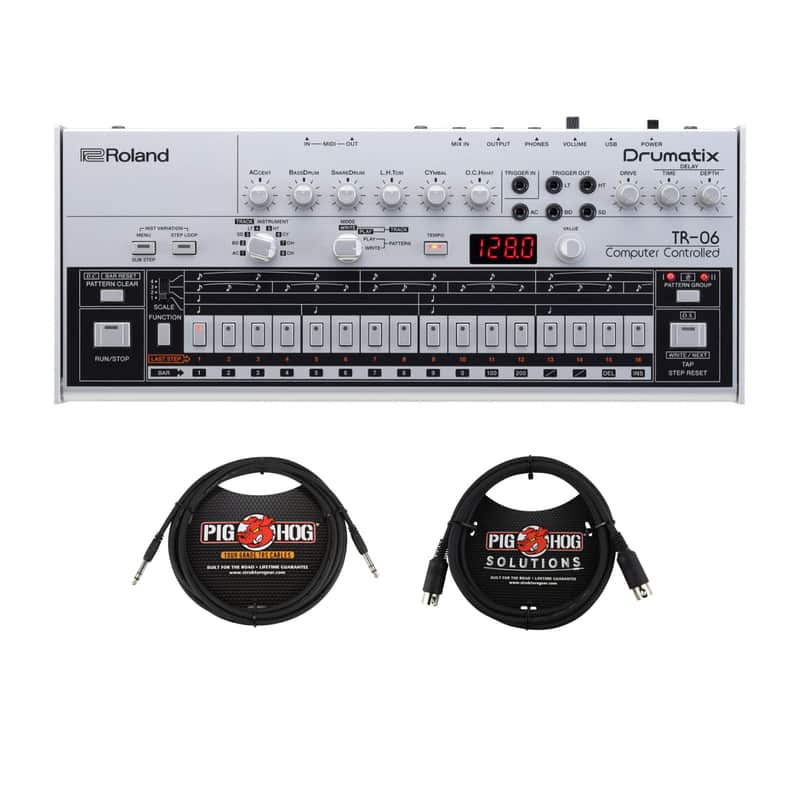 Roland Boutique Compact Metal Top Drum Machine w/Case (Silver) and Cables Bundle image 1