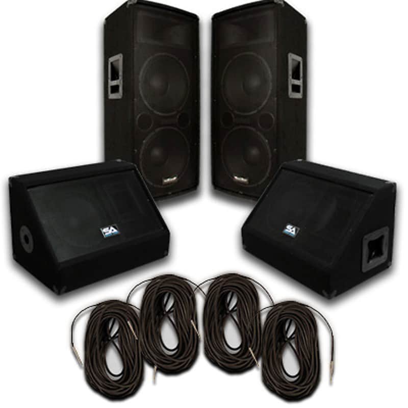 Pair Dual 12" Speakers~Pair 10" Monitors~4 Cables~PA/DJ image 1