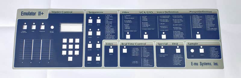 Brand New E-mu Emulator II+ Replacement Main Control Panel Overlay - MINT & NEW! image 1