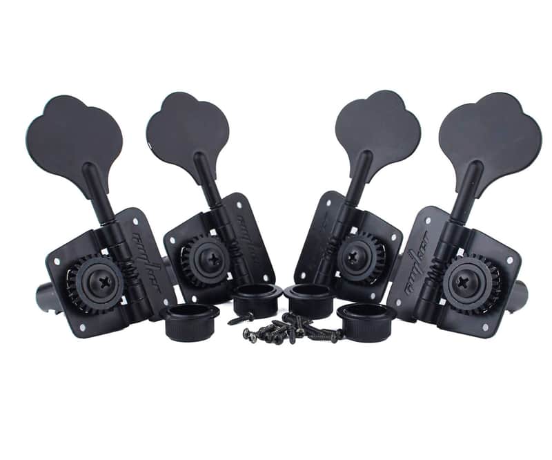 Guyker Bass Tuners (2R + 2L) - 1:20 Ratio Open Gear Tuning Key Pegs Machine Head Replacement for Electric Jazz Guitar Bass or Precision Instruments - GK530 Black image 1