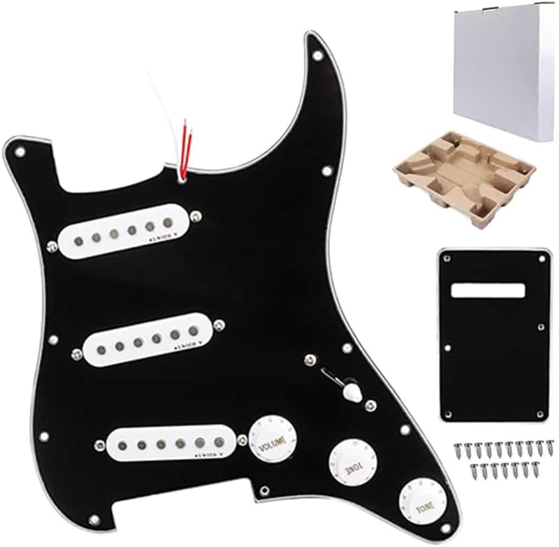 Prewired Loaded Pickguard, Guitar Pickguard-3-Ply SSS Prewired Loaded Pickguard with Alnico V Pickups Kit Humbucker Pickups for Stratocaster/Strat Guitars Replacement Parts (black) image 1