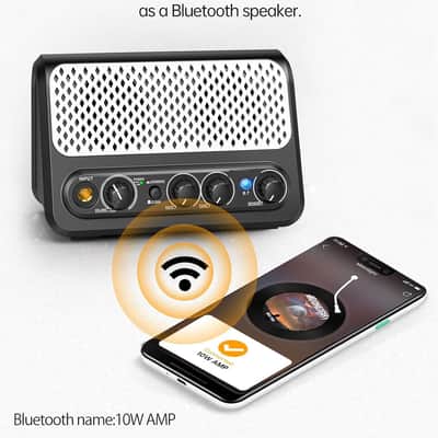 Mini Guitar Amp,10W Portable Electric Guitar Amplifier with Clean & Overdrive Channel,Bluetooth Small Guitar Amp for Practice (Black-White) image 2