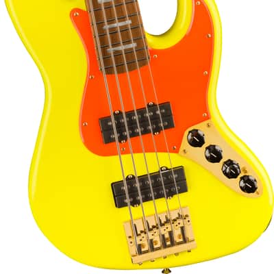 Fender MonoNeon Jazz Bass V, Maple Fingerboard - Neon Yellow image 5