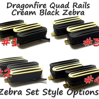 Dragonfire Quad Rail Humbuckers Four Blade Rail Style Passive 23K Pickup Set ~ Cream Black Zebra #2 Black Rails image 5