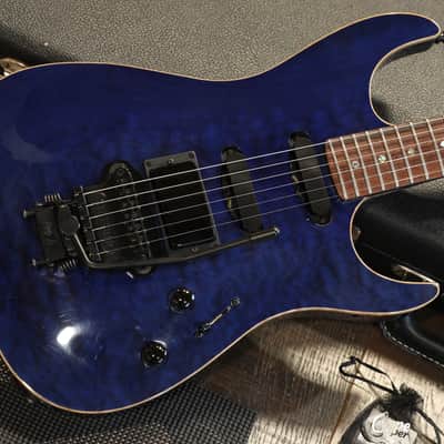 2003 Fender Custom Shop Showmaster Neck Thru Electric Guitar Birdseye Blue Quilt + OHSC image 2