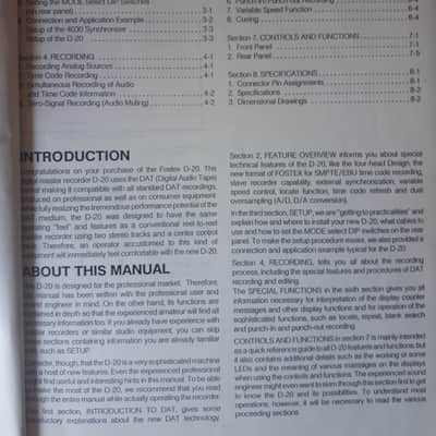 Owner's Manual for Fostex D-20 Digital Master Recorder & Model 8310 IF Card 1989 image 3