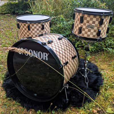 Restored Sonor Swinger Action Vintage 70s Set with Teardrop Badges - Checkerboard Veneer image 4