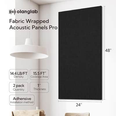 Acoustic Panels 2 Pack, 48''X24'' Large Sound Panels, Fabric Wrapped Sound Proof Foam Panels For Walls, Sound Absorbing Panels For Recording Studio Acoustical Treatments (Black) image 2
