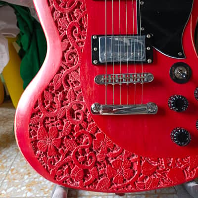 Custom Harley Benton SG type 2023 - Red, hand Carved in Florence, Italy. Custom Guitar, Solid Body; Vintage look Double cut image 3