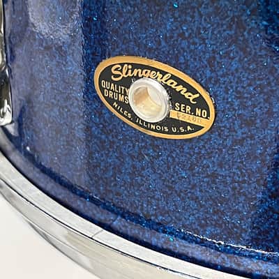 Vintage 1964 Slingerland Student Deluxe Model Snare Drum in Blue Sparkle image 5