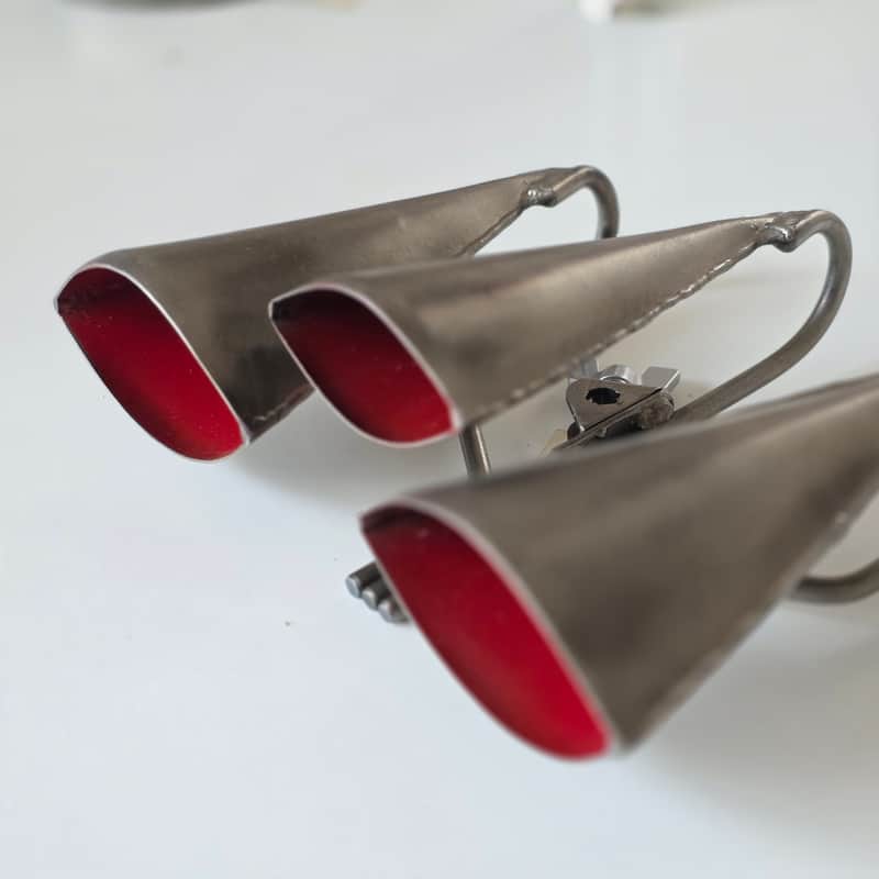 Pete Engelhart Triple Steel Bell Cowbell – Metal Percussion Latin Instrument with Clamp image 1
