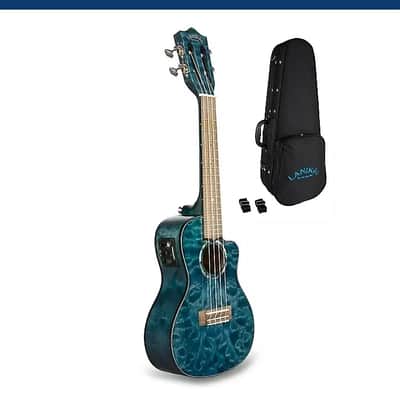 Lanikai Quilted Maple Blue Stain Concert Acoustic/Electric Concert Ukulele +Case | Authorized Dealer image 1