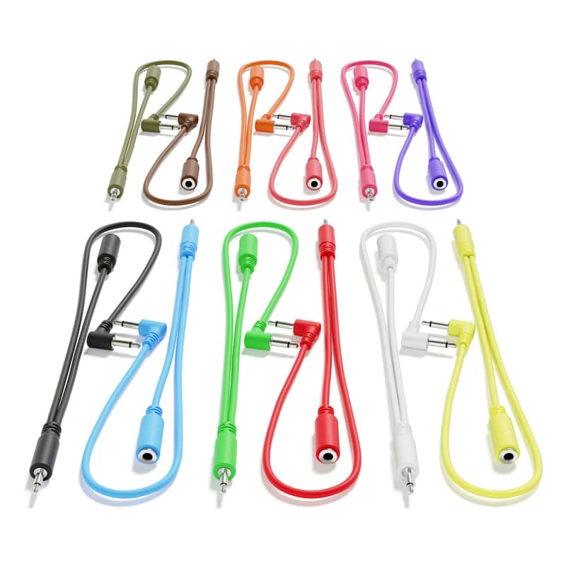 ExcelValley [12-Pack | 45 cm - 17.72"] Right Angle Hopscotch Mono Splitter Y Patch Cables TS 3.5mm 1/8" Eurorack Synth image 1