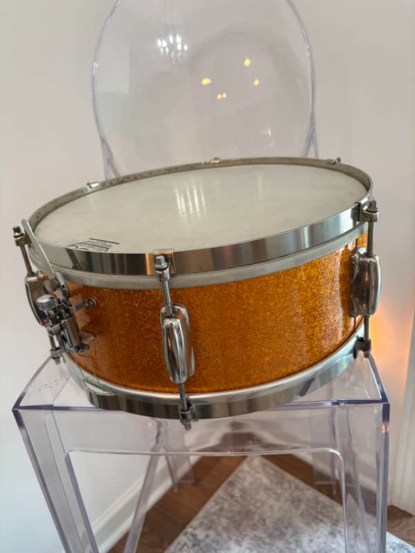 Slingerland 6-lug student snare with 3-point strainer and nickel hardware Late 1950s - Gold sparkle image 1