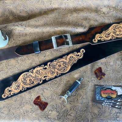 Custom Tooled Leather Sheridan Style Floral Guitar Strap 2.5" SuedeSkinTools image 7