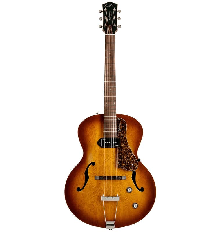 Godin (031986) 5th Avenue Electric Guitar – Cognac Burst, Fender Frontman 10G Amp, ErnieBall Guitar Cable Bundle image 1