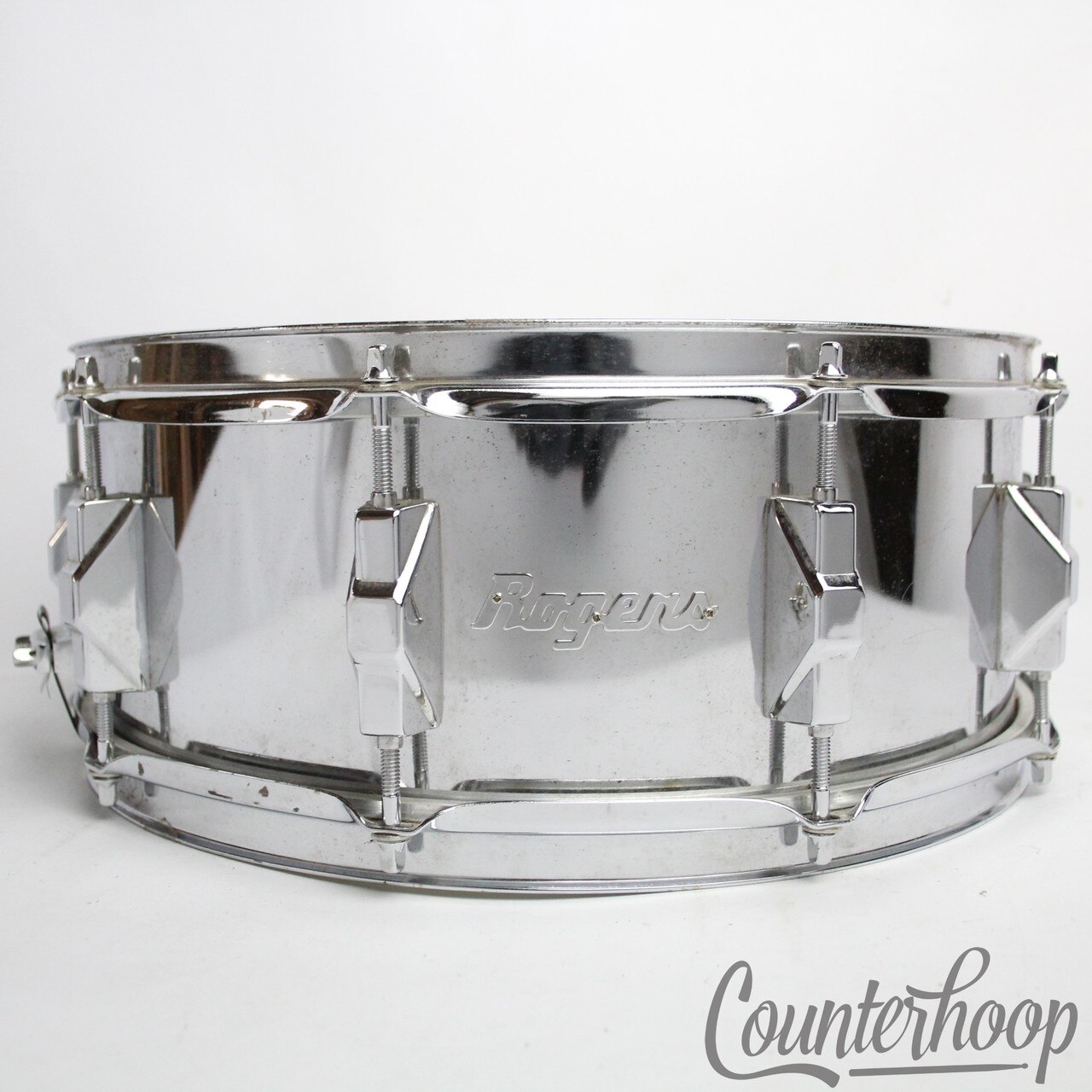 Rogers Script 14x5" Snare Drum Chrome Steel 10-Lug Brook Mays Era 2000s Taiwan* — main photograph