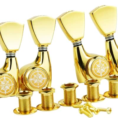 Guitar Locking Tuners (3L + 3R Handed) – 1:21 Lock String Sealed Tuning Key Pegs Machine Heads with Keystone Knob Replacement for Style Electric or Acoustic Guitars – Gold image 1