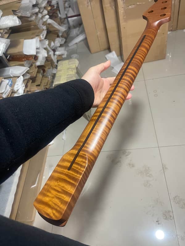 5-string electric bass neck jazz bass stainless steel 21frets Roasted flame Maple guitar neck 34inch hole 18mm image 1