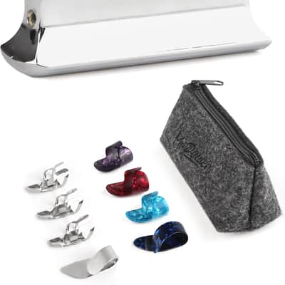 Guitar Slide Metal Steel Tone Bar for Dobro, Lap Steel Guitar, Hawaiian Guitar, Electric Guitar with Celluloid + Stainless Steel Metal Thumb & Finger Picks Plectrums + Bag image 1