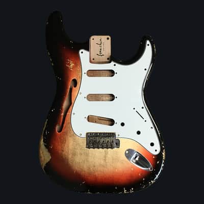 Made to Order - FRANCHIN Mercury F guitar body Relic Aged Nitro Lacquer OVER METALLIC LEAF (Sunburst/ Black/ White/ Blue/ Green/ Yellow/ Red/ Pink/ Burgundy/ Purple/ Gold/ Silver/ Copper, etc.) Stratocaster-Strat-S-Style F-hole Thinline Made in Italy image 1