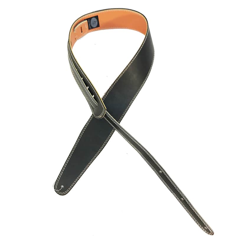 Pete Schmidt 2.5in Handcrafted Black Leather Guitar Strap w/ Cream Stitch image 1