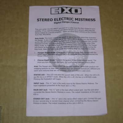 visibly used condition genuine Electro Harmonix EMPTY CARDBOARD BOX +orig Owner's Manual ONLY for EXO Stereo Electric Mistress (NO pedal, NO power supply, NO warranty/registration paperwork) 2010s, OUTER AREAS pink / GRAPHIC black & white, white image 24