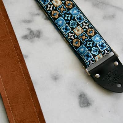 Vintage 70s Blue 'Woodstock' Guitar Strap Replica image 5