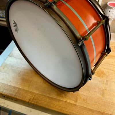 Custom-Homemade 6” x 14” Snare Drum Early 2000s - Satin retro salmon pink painted image 3