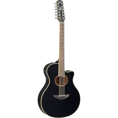 Yamaha 12 String Black Thinline Cutaway Acoustic Electric Guitar image 2
