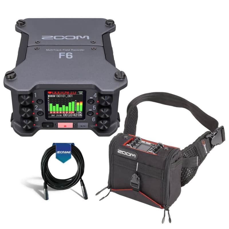 Zoom F6 Multi-Track Field Recorder - Bundle With K-Tek KSF6 Stingray Bag for Zoom F6, 20' Heavy Duty 7mm Rubber XLR Microphone Cable image 1
