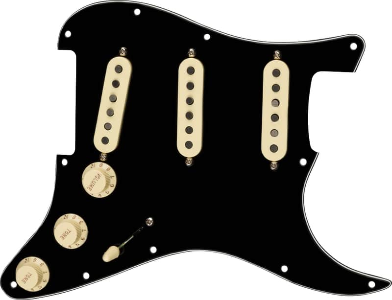 Fender Pre-Wired Strat Pickguard, Tex-Mex SSS - Black 11 Hole PG image 1