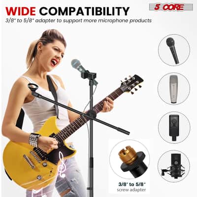 5 Core Microphone Stand Set 2 Pack with Adjustable Tripod Base and Boom Arm image 6