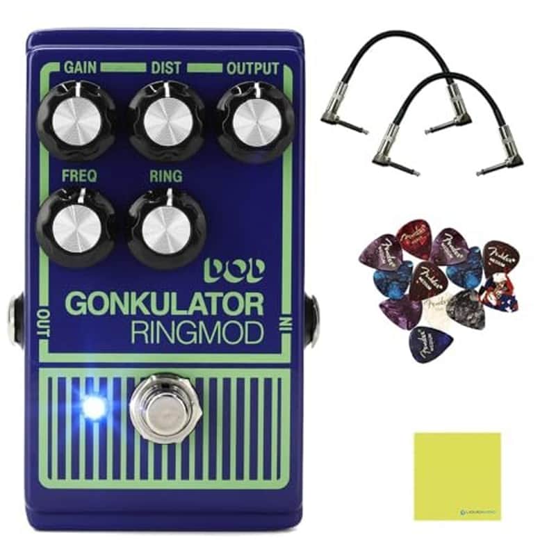 DigiTech Gonkulator Ring Modulator Effect Pedal Bundle w/ 2-Pack Strukture S6P48 Woven Right Angle Patch Cable, 12-Pack Guitar Pick and Liquid Audio Polishing Cloth image 1