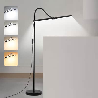 LED Floor Lamp, 18W/2000LM Bright Reading Floor Lamp for Office with Double Head, Adjustable Gooseneck Dimmable Modern Standing Light for Lash Extension Craft, Eye Caring Floor Lamps for Living Room image 2