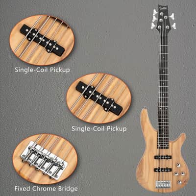 Glarry GIB Electric 5 String Bass Guitar Full Size Bag Strap Pick Connector Wrench Tool 2020s - Burlywood image 3