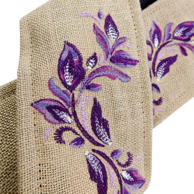 Plum and Wheat Silk Guitar Strap Handmade Embroidered Variegated Floral Design One of A Kind image 3